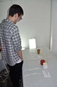 Art Director Adam Taylor Smith enjoying 'Orange juice with bits' (2015)